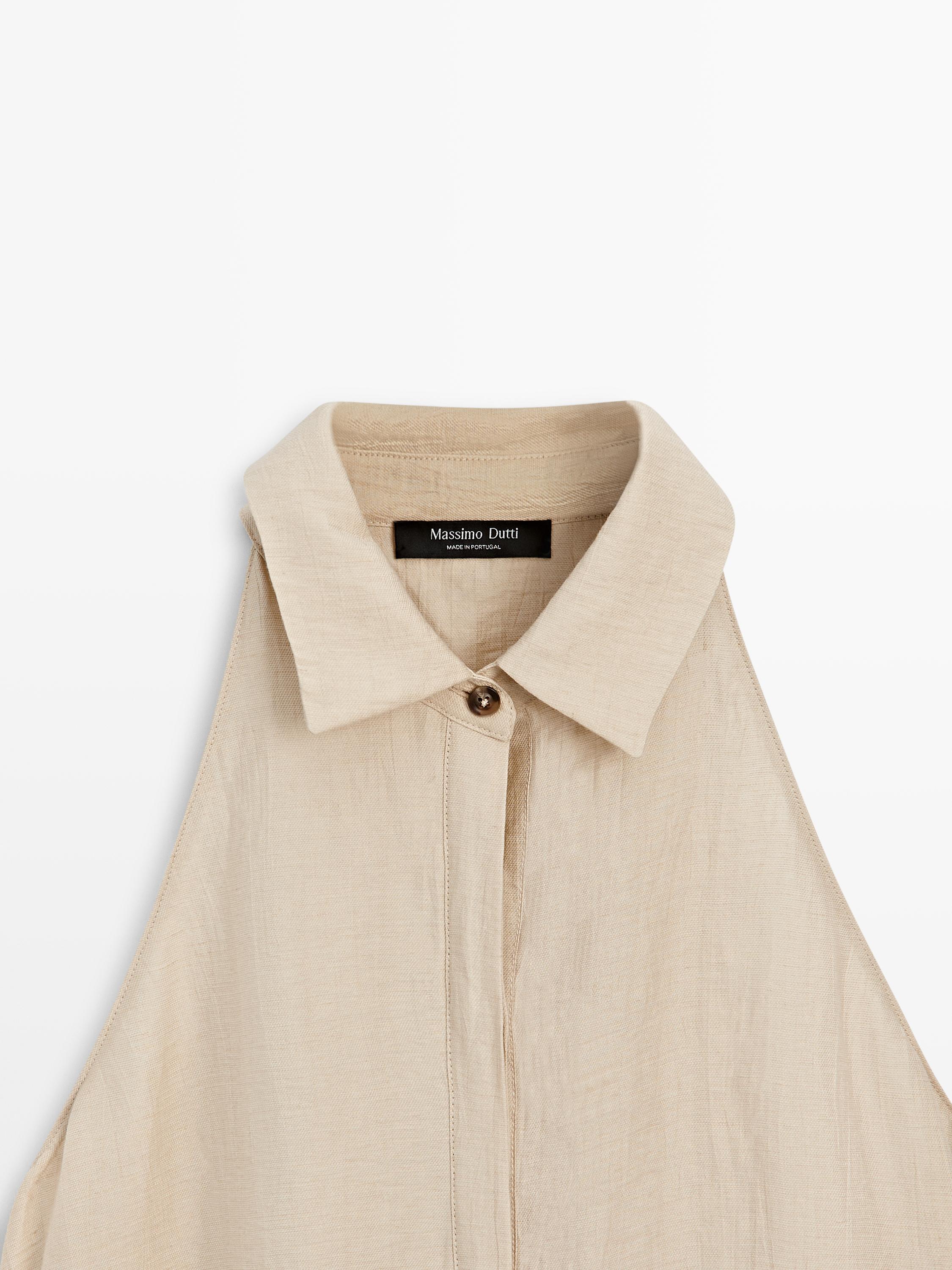 Linen blend polo collar midi dress